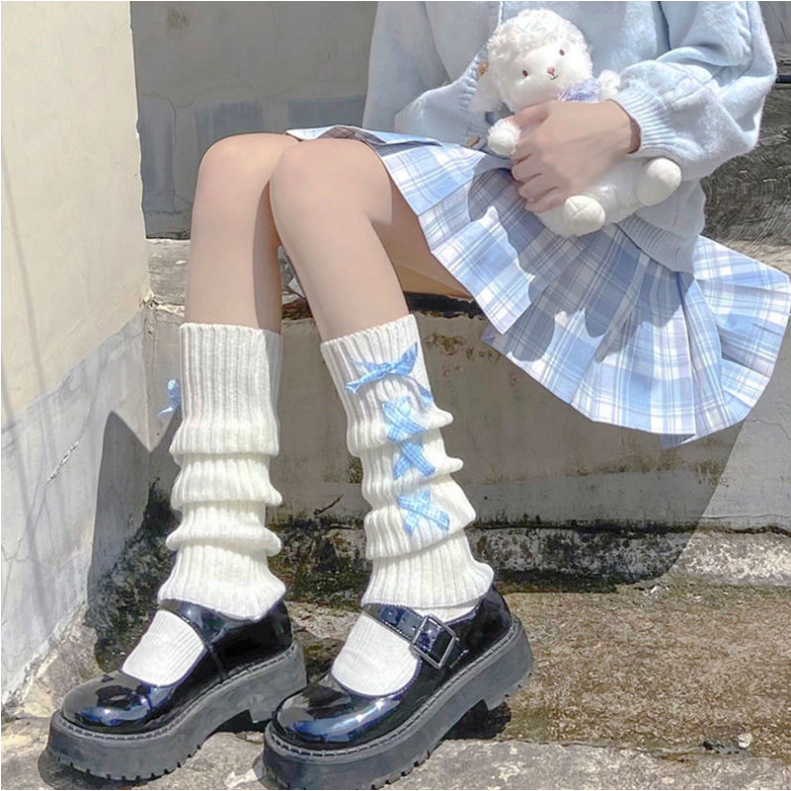 White Leg Warmers Japanese Jk Socks Winter Leg Covers Winter Womens Socks Lolita Knit Socks Cute Long Knee Socks Slouch Socks
