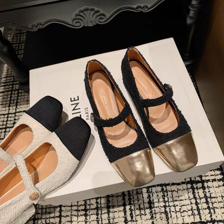 YIMIN Giày Cao Gót Mũi Vuông Bằng Len Phối Màu Có Khóa Thời Trang Cho Nữ FGD23A0DCZ 42Z231018