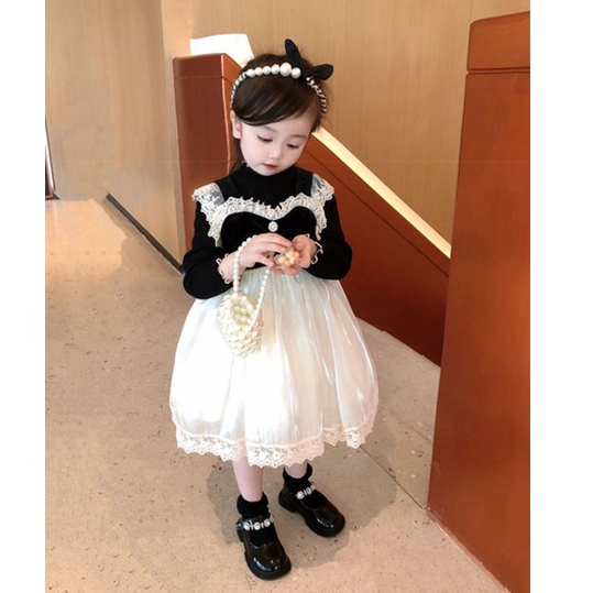 Đầm Công Chúa Phối Lưới Kiểu Hàn Quốc Thời Trang Mùa Thu Cho Bé Gái