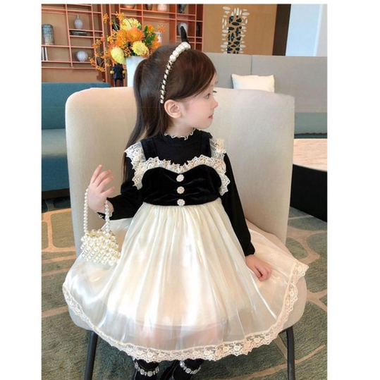 Đầm Công Chúa Phối Lưới Kiểu Hàn Quốc Thời Trang Mùa Thu Cho Bé Gái