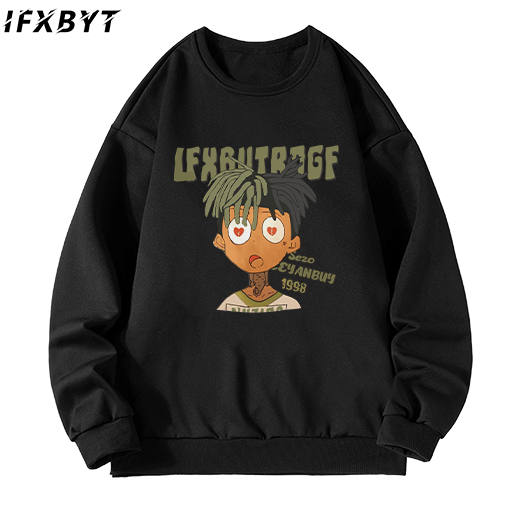 Áo sweater nam đen IFXBYT áo nỉ tay dài bigsize in hình nam nữ 100% cotton-N0238