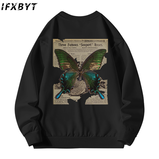 Áo sweater nam đen IFXBYT mùa thu và mùa đông vintage in hình unisex 100% cotton-B0093