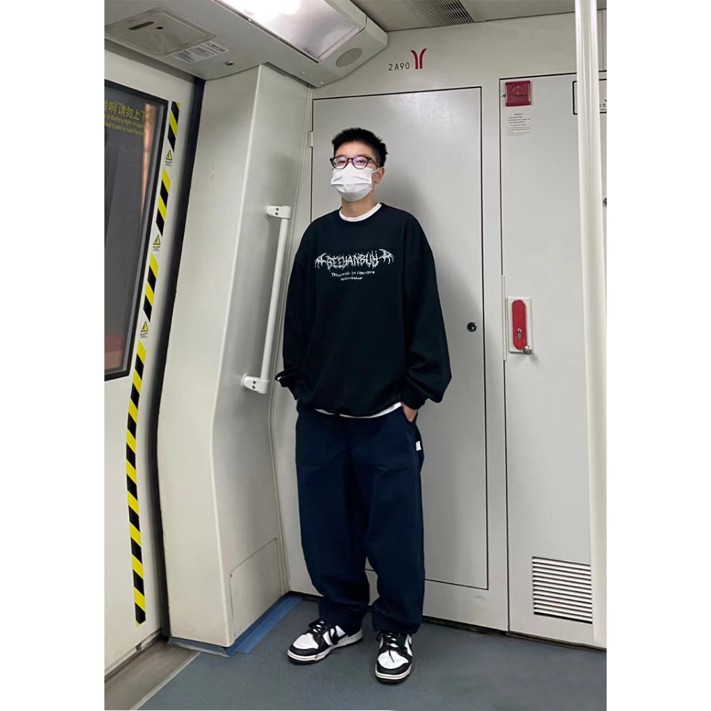 Áo sweater nam đen IFXBYT mùa thu và mùa đông vintage in hình unisex 100% cotton-B0093