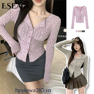 Áo cardigan dệt kim ESEA tay dài mềm mại thời trang mùa thu cho nữ