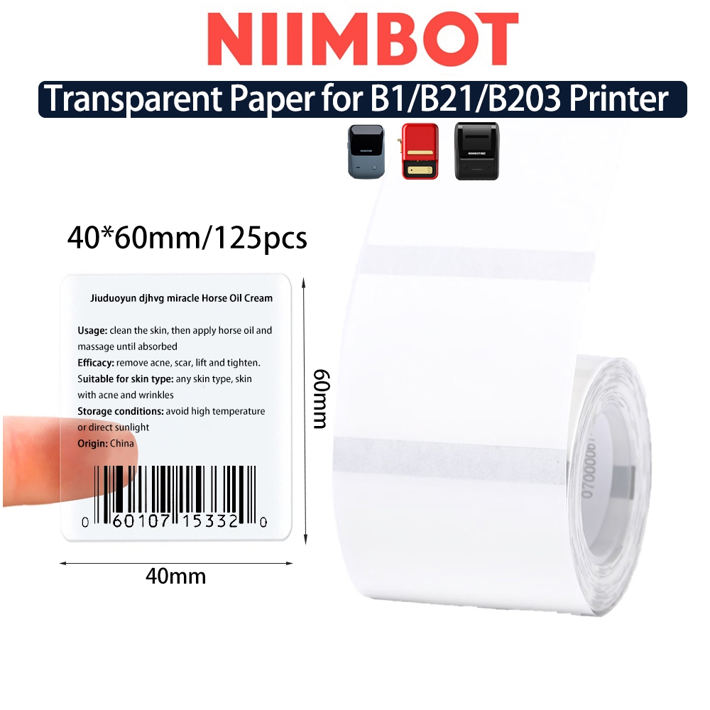 NIIMBOT Nhãn Trong Suốt 40x60mm / 125 Miếng Dán Nhãn Niimbot B21 Cho Máy In B21 B3S, Giấy Nhiệt Niim