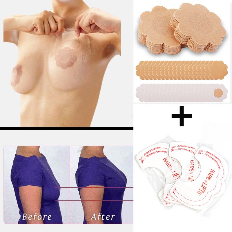 Bộ/Set 30 miếng dán nâng ngực (giữ đứng ngực) nhỏ gọn, tiện lợi, thay áo ngực，Miếng Dán Ngực Bằng Silicone Tự Dính Chống Chảy Xệ