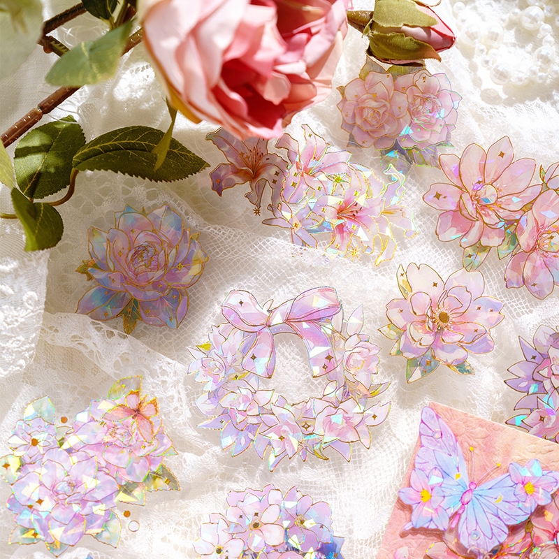 Mr. Paper 20 vé/túi Dán chống thấm nước PET Hoa hồng Hoa cúc Kim laze stereo Vỏ sò Dán nhãn Tài liệu ghép tài liệu tay golem DIY hình ảnh Tấm thiệp điện tử Hình dán trang trí