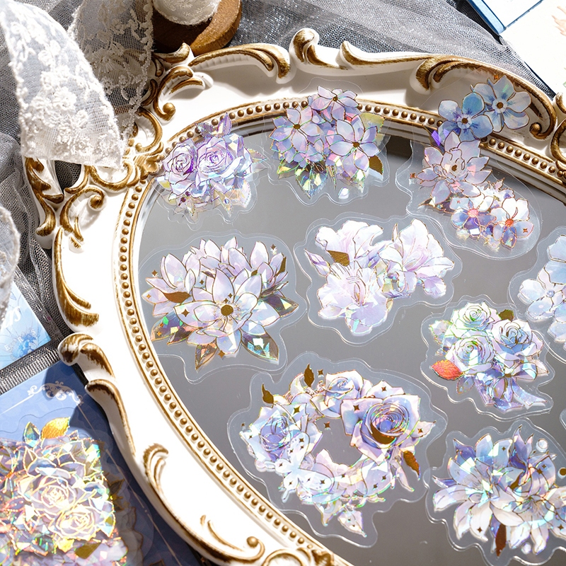 Mr. Paper 20 vé/túi Dán chống thấm nước PET Hoa hồng Hoa cúc Kim laze stereo Vỏ sò Dán nhãn Tài liệu ghép tài liệu tay golem DIY hình ảnh Tấm thiệp điện tử Hình dán trang trí