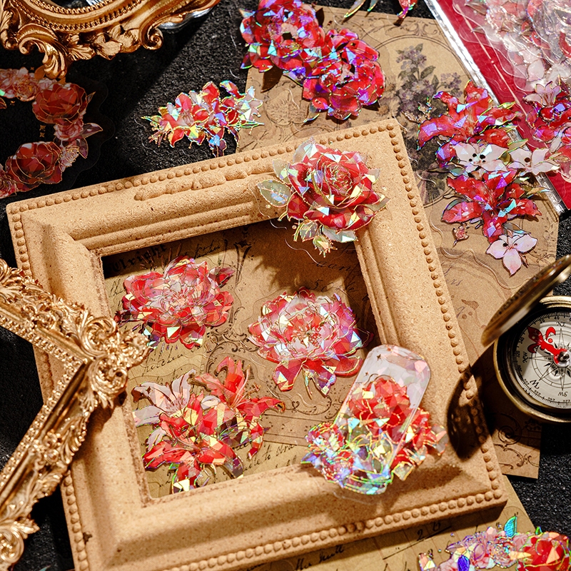 Mr. Paper 20 vé/túi Dán chống thấm nước PET Hoa hồng Hoa cúc Kim laze stereo Vỏ sò Dán nhãn Tài liệu ghép tài liệu tay golem DIY hình ảnh Tấm thiệp điện tử Hình dán trang trí