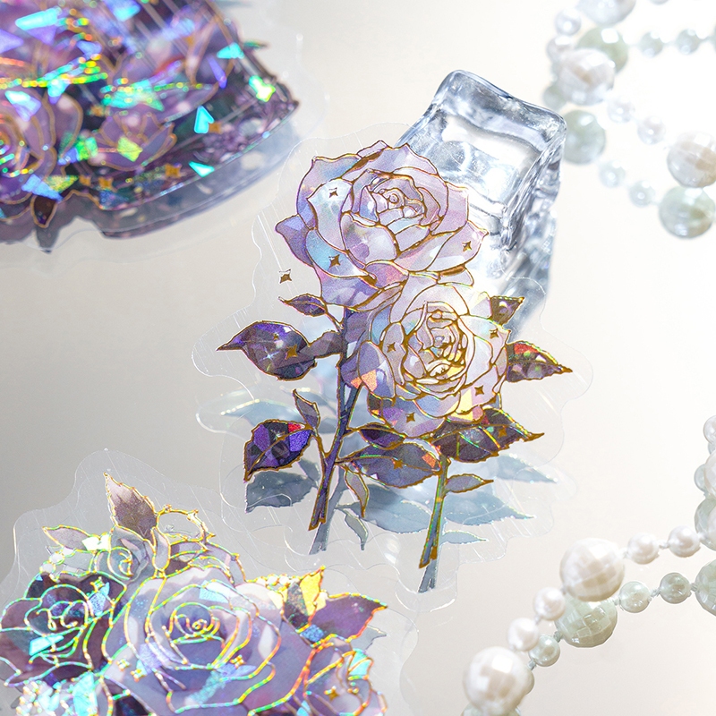 Mr. Paper 20 vé/túi Dán chống thấm nước PET Hoa hồng Hoa cúc Kim laze stereo Vỏ sò Dán nhãn Tài liệu ghép tài liệu tay golem DIY hình ảnh Tấm thiệp điện tử Hình dán trang trí