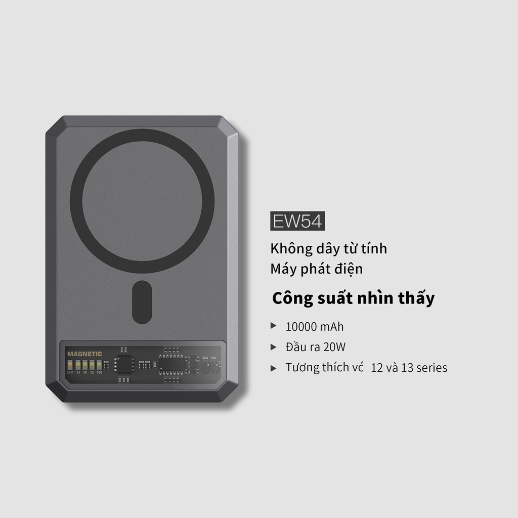 Pin Sạc Dự Phòng 10000mAh Orsen EW54 20W  Magnetic cao cấp cho XR 11 12 13 14