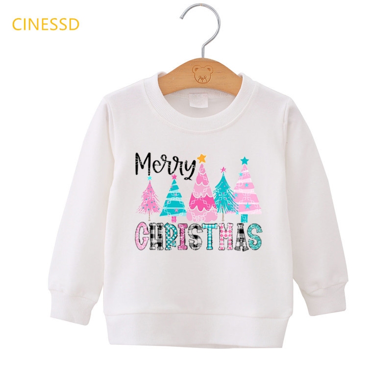 Áo hoodie Bằng Vải Nhung Màu Trắng In Hình Cây Thông Giáng Sinh / Tuần Lộc / Tuần Lộc / Cây Thông Giáng Sinh Thời Trang Cho Bé Trai Và Gái 3-14 Tuổi Mẫu Mới