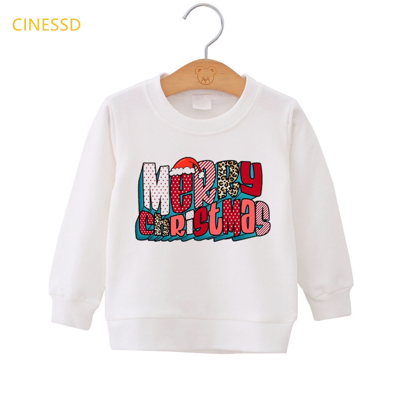 Áo hoodie Bằng Vải Nhung Màu Trắng In Hình Cây Thông Giáng Sinh / Tuần Lộc / Tuần Lộc / Cây Thông Giáng Sinh Thời Trang Cho Bé Trai Và Gái 3-14 Tuổi Mẫu Mới