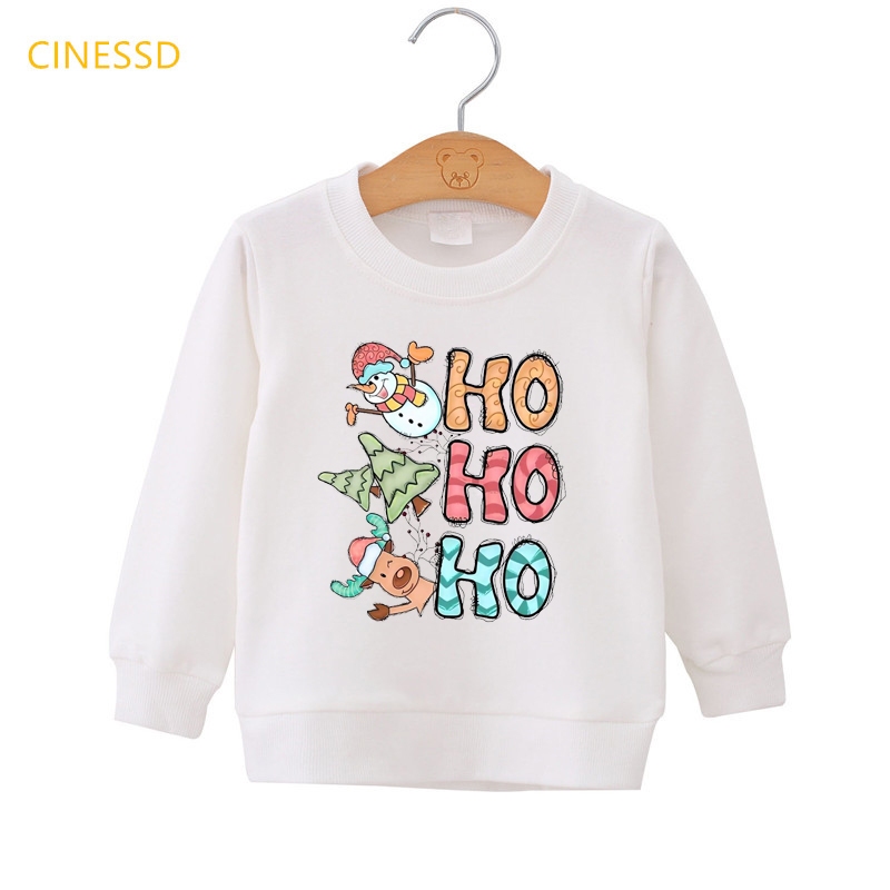 Áo hoodie Bằng Vải Nhung Màu Trắng In Hình Cây Thông Giáng Sinh / Tuần Lộc / Tuần Lộc / Cây Thông Giáng Sinh Thời Trang Cho Bé Trai Và Gái 3-14 Tuổi Mẫu Mới