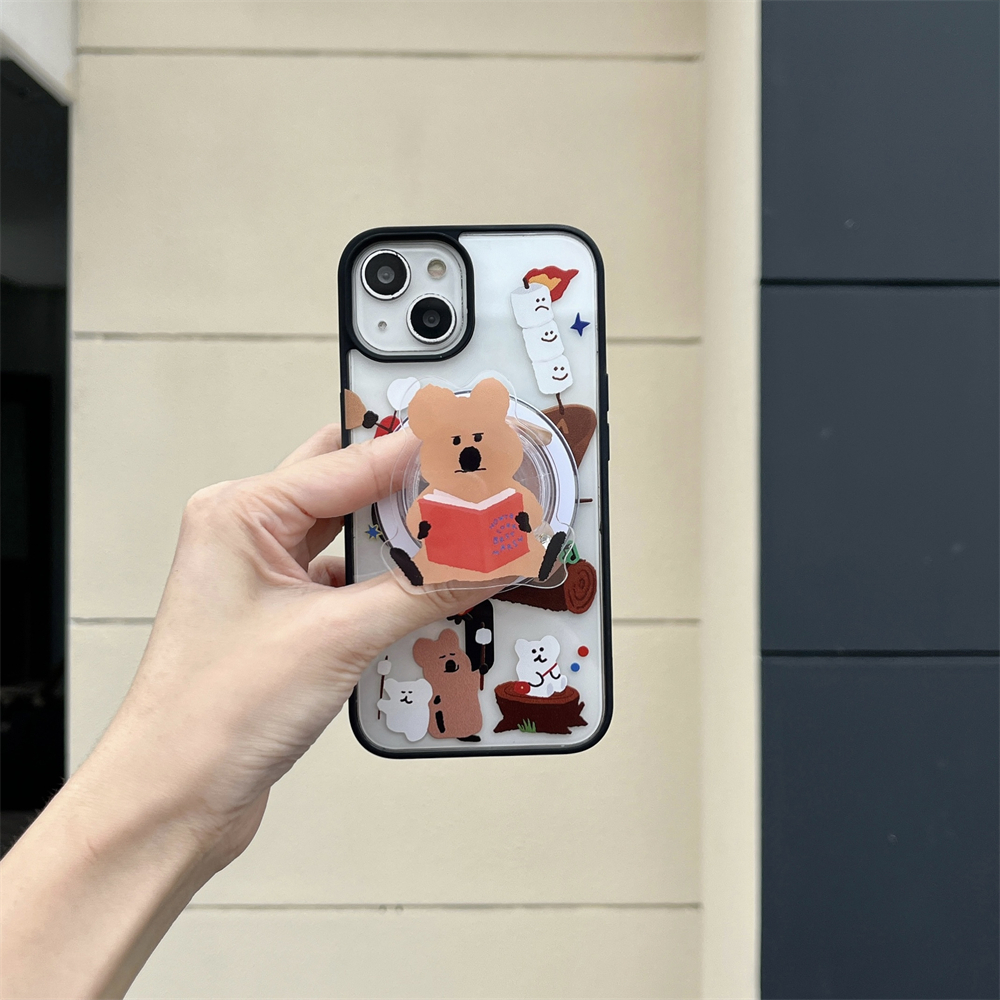 Bao Da Điện Thoại Nắp Lật Hít Nam Châm Hình Gấu Kiêm Giá Đỡ Tháo Rời Được Cho iphone 15 11 12 13 14 pro max