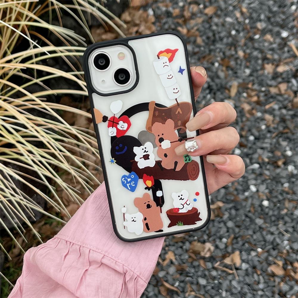 Bao Da Điện Thoại Nắp Lật Hít Nam Châm Hình Gấu Kiêm Giá Đỡ Tháo Rời Được Cho iphone 15 11 12 13 14 pro max