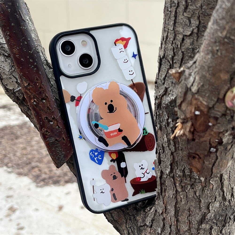 Bao Da Điện Thoại Nắp Lật Hít Nam Châm Hình Gấu Kiêm Giá Đỡ Tháo Rời Được Cho iphone 15 11 12 13 14 pro max