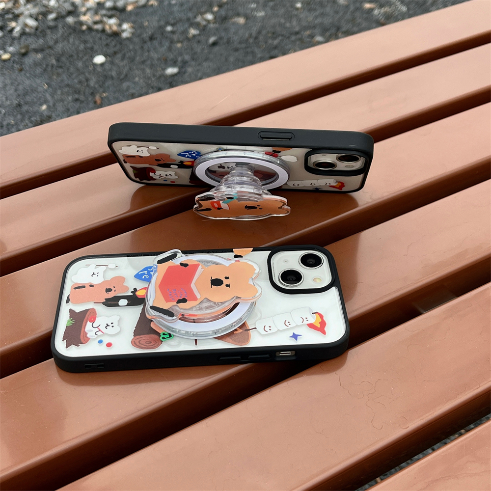 Bao Da Điện Thoại Nắp Lật Hít Nam Châm Hình Gấu Kiêm Giá Đỡ Tháo Rời Được Cho iphone 15 11 12 13 14 pro max