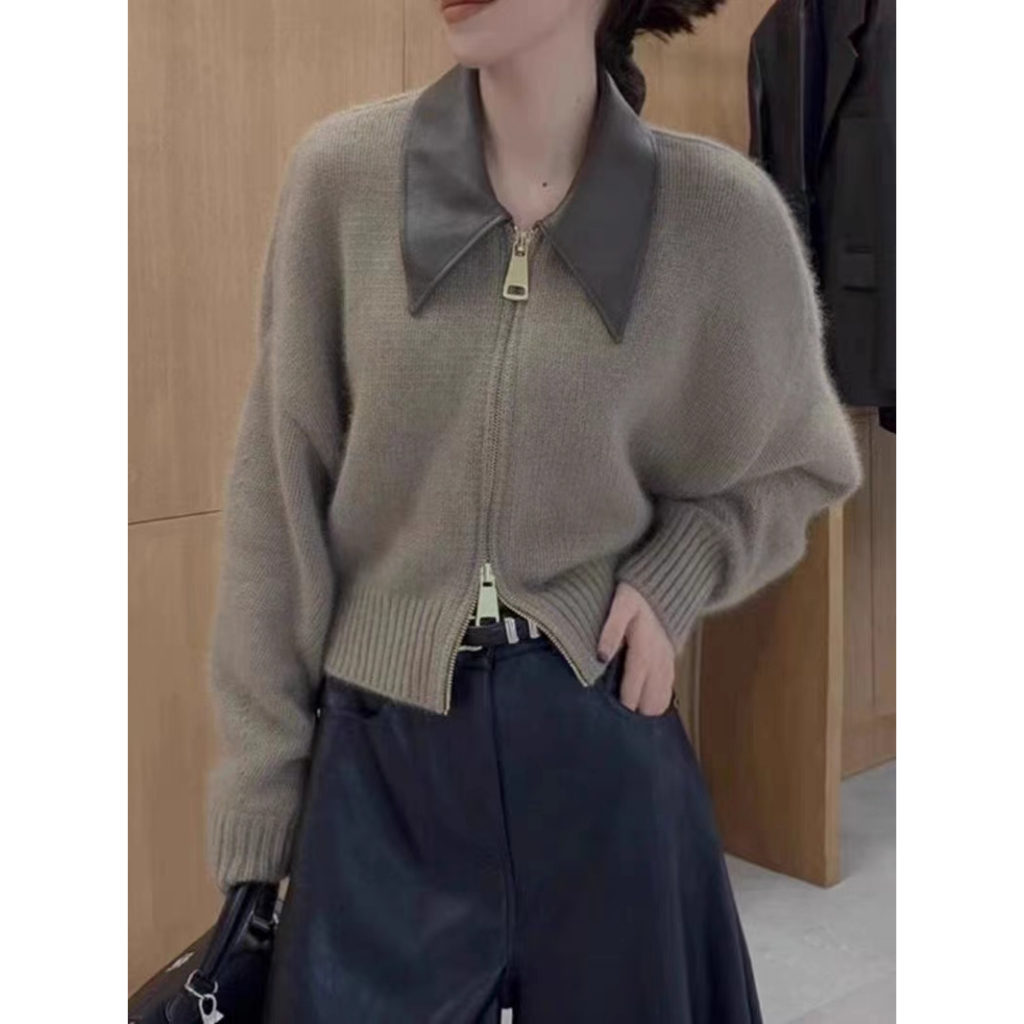 Áo Khoác cardigan Dệt Kim Mềm Mại Phối Khóa Kéo Đôi Thời Trang Mùa Thu 2023 Cho Nữ