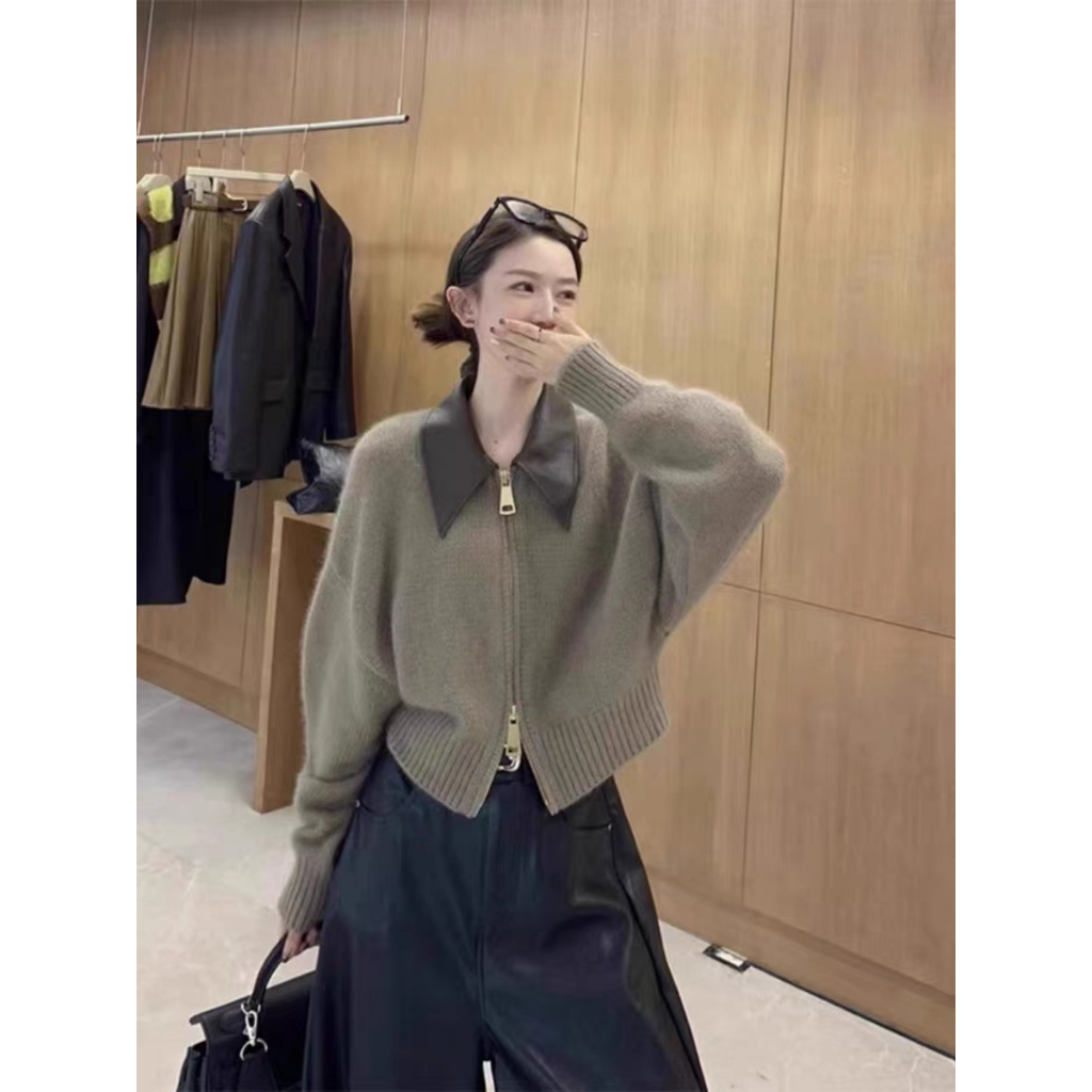 Áo Khoác cardigan Dệt Kim Mềm Mại Phối Khóa Kéo Đôi Thời Trang Mùa Thu 2023 Cho Nữ