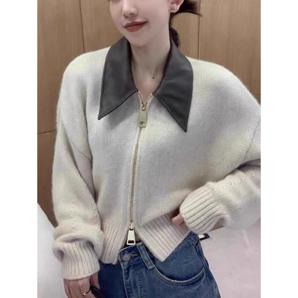 Áo Khoác cardigan Dệt Kim Mềm Mại Phối Khóa Kéo Đôi Thời Trang Mùa Thu 2023 Cho Nữ