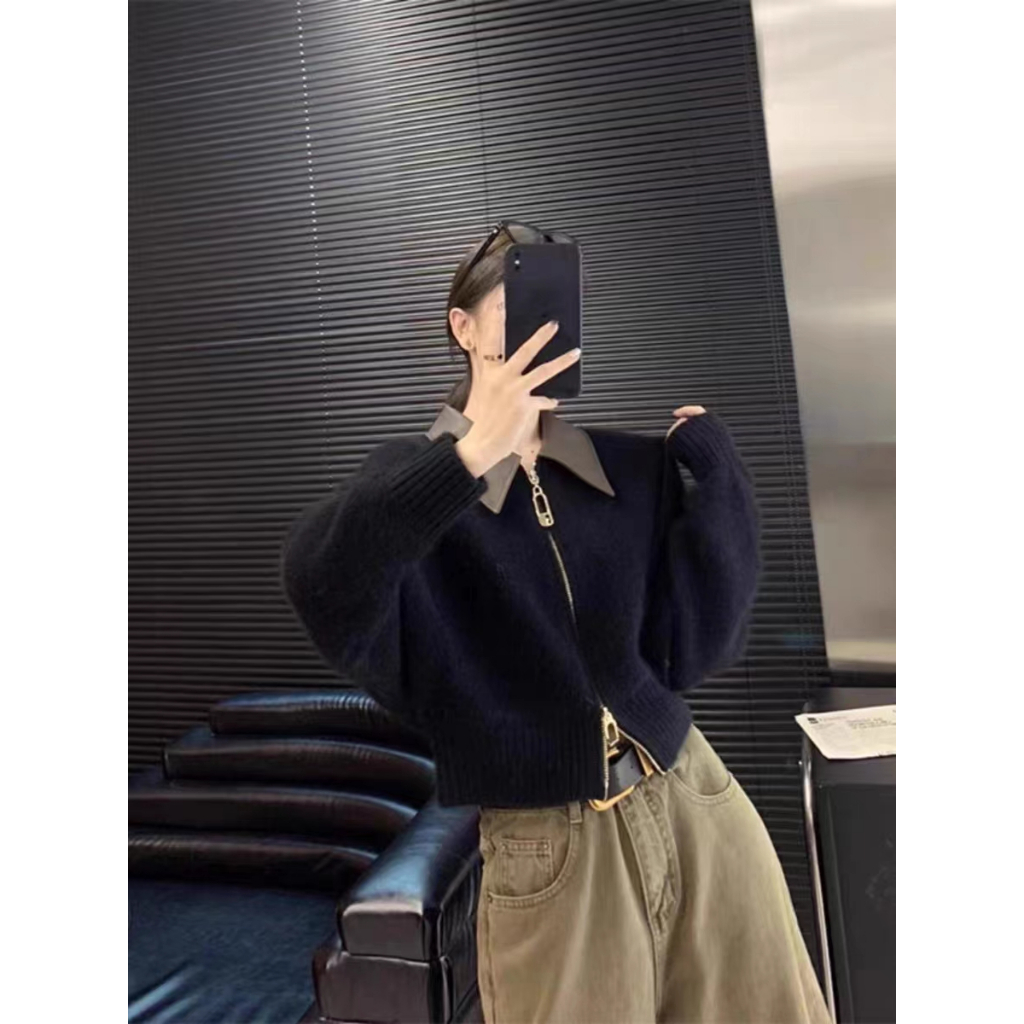 Áo Khoác cardigan Dệt Kim Mềm Mại Phối Khóa Kéo Đôi Thời Trang Mùa Thu 2023 Cho Nữ