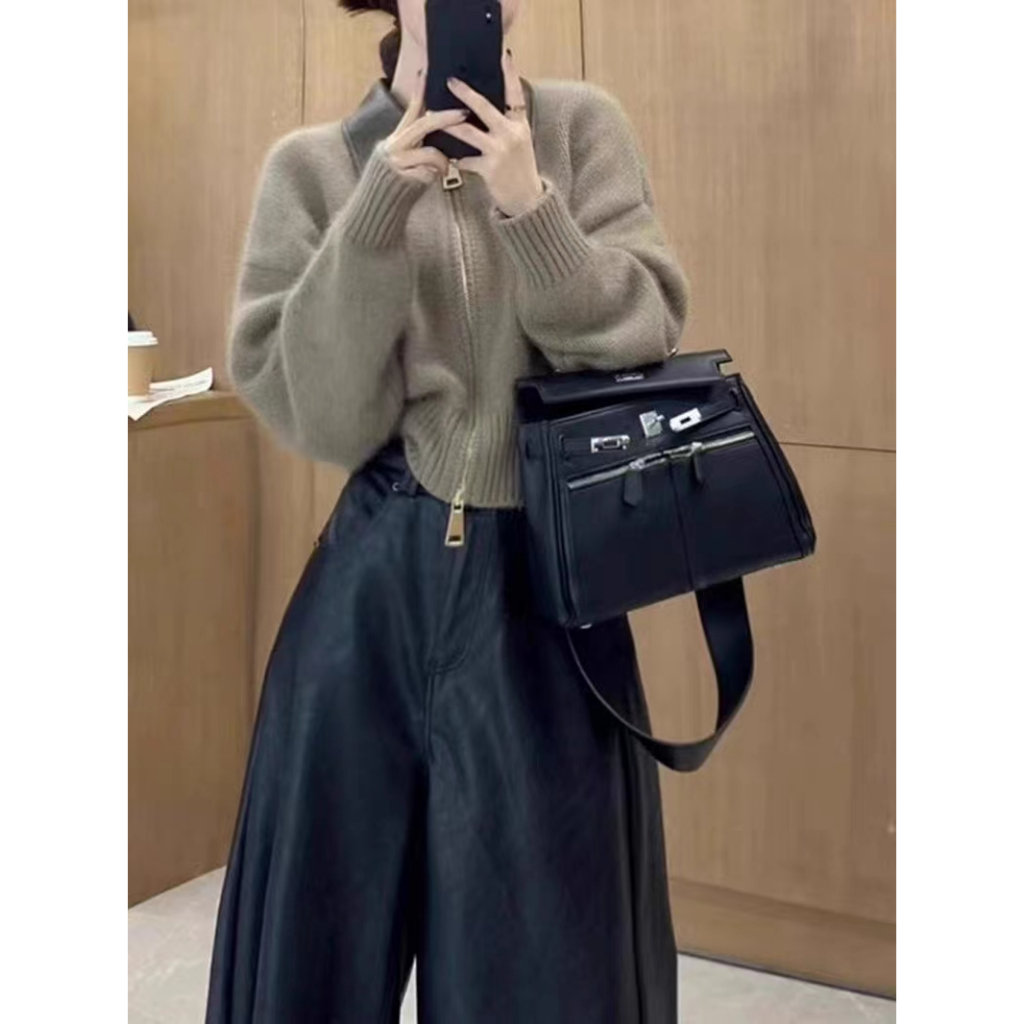 Áo Khoác cardigan Dệt Kim Mềm Mại Phối Khóa Kéo Đôi Thời Trang Mùa Thu 2023 Cho Nữ