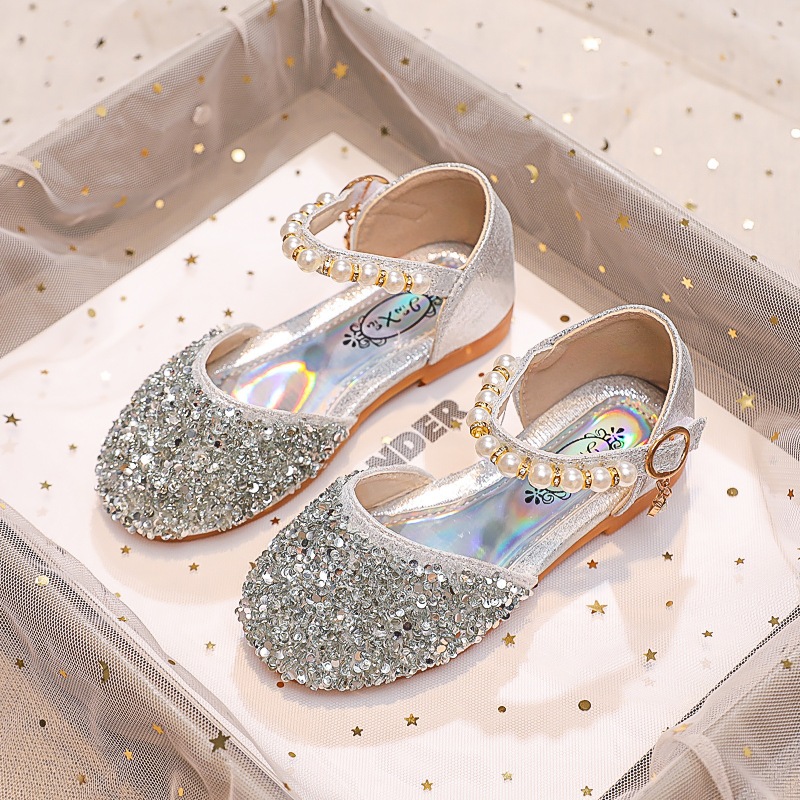 SUGE Size21-36 Giày Búp Bê Bé Gái Công Chúa Đính Kim Sa Hạt Cườm Lấp Lánh Cho Bé Gái  Giày Cho Bé Gái