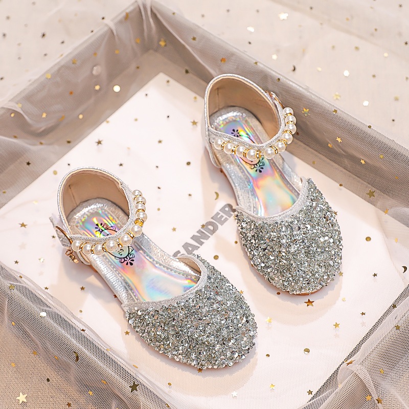 SUGE Size21-36 Giày Búp Bê Bé Gái Công Chúa Đính Kim Sa Hạt Cườm Lấp Lánh Cho Bé Gái  Giày Cho Bé Gái