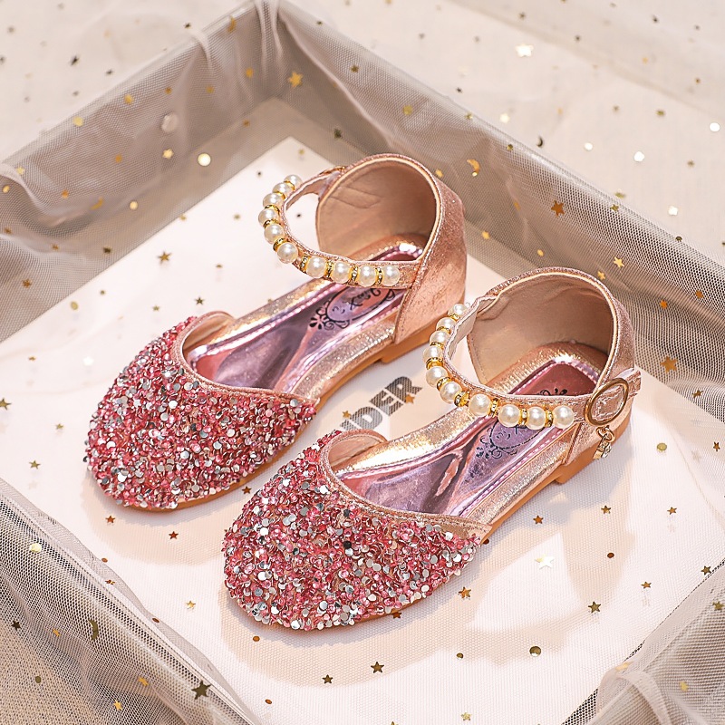 SUGE Size21-36 Giày búp bê đính đá lấp lánh phối nơ dễ thương cho bé gái