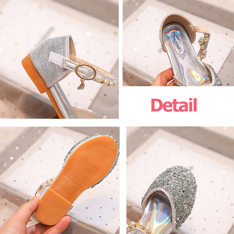 SUGE Size21-36 Giày búp bê đính đá lấp lánh phối nơ dễ thương cho bé gái