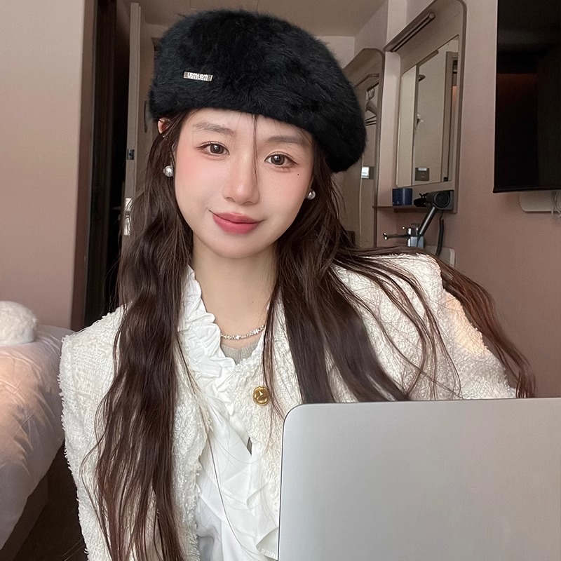 One Mũ beret Lông Thỏ Thời Trang Thu Đông Phong Cách Hàn Quốc Cho Nữ