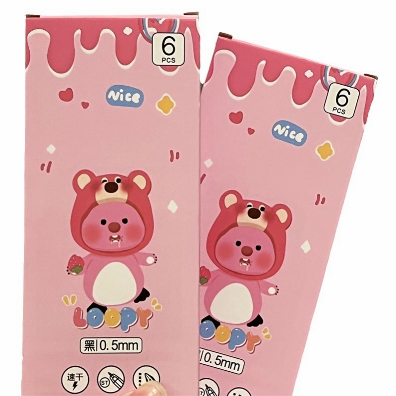 Dễ Thương Bút Loopy Bi Ngòi 0.5mm Màu Đen In Họa Tiết Hoạt Hình Nhanh Khô Tiện Dụng Cho Học Sinh