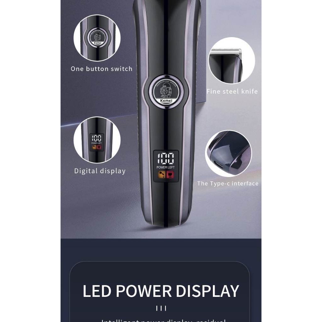 Kemei Tông Đơ Cắt Tóc km-1580 Không Dây Sạc usb Có Màn Hình led Hiển Thị Tiện Dụng Cho Nam