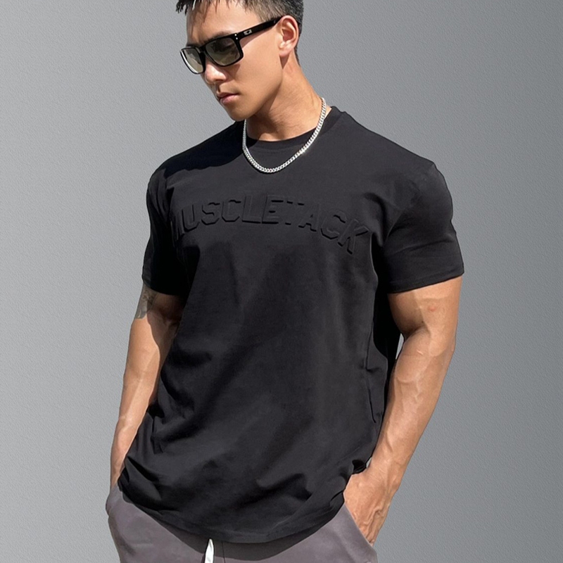 Áo Thun cotton Tay Ngắn Cổ Tròn In Chữ 3d Phong Cách Thể Thao Cho Nam