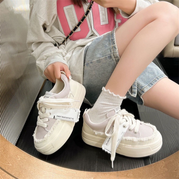 Giày Thể Thao Vải Bạt Viền Ren Chống Trượt Thoải Mái Chống Mài Mòn Phong Cách Hàn Quốc Cho Nữ