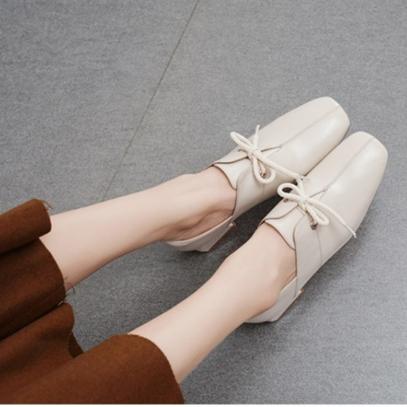 Hong Kong Premium shoes❥Giày Da Cao Gót Đế Dày Buộc Dây Phong Cách Hàn Quốc Cho Nữ