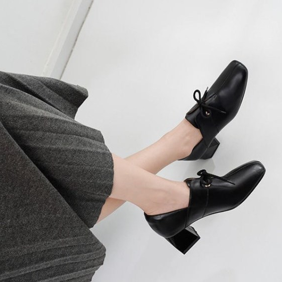 Hong Kong Premium shoes❥Giày Da Cao Gót Đế Dày Buộc Dây Phong Cách Hàn Quốc Cho Nữ