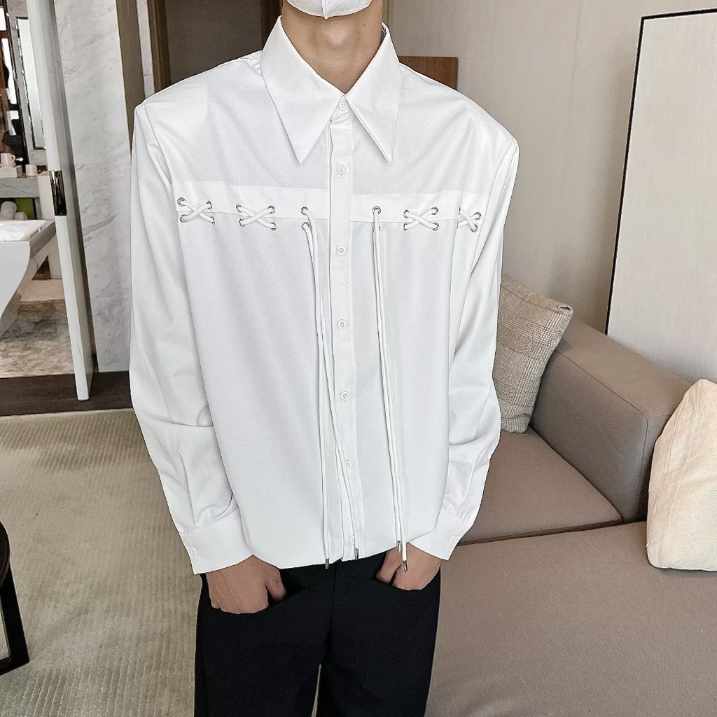 Áo Sơ Mi Trắng Tay Dài Có Đệm Vai Thoáng Khí Thoải Mái Phong Cách Hàn Quốc Cho Nam
