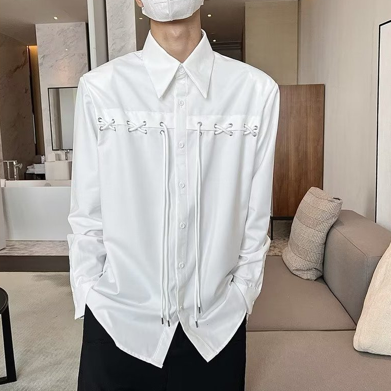 Áo Sơ Mi Trắng Tay Dài Có Đệm Vai Thoáng Khí Thoải Mái Phong Cách Hàn Quốc Cho Nam