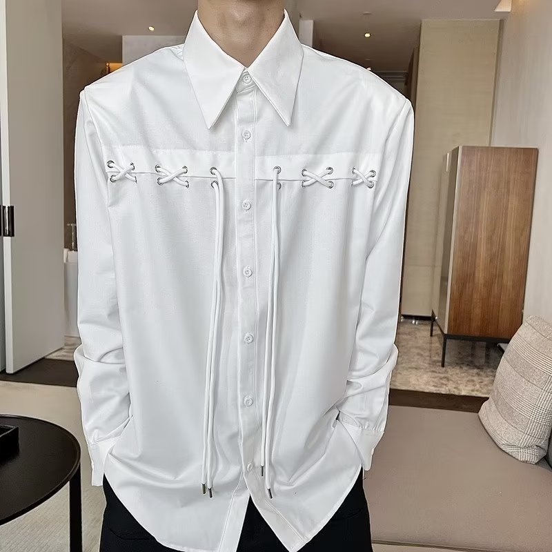 Áo Sơ Mi Trắng Tay Dài Có Đệm Vai Thoáng Khí Thoải Mái Phong Cách Hàn Quốc Cho Nam