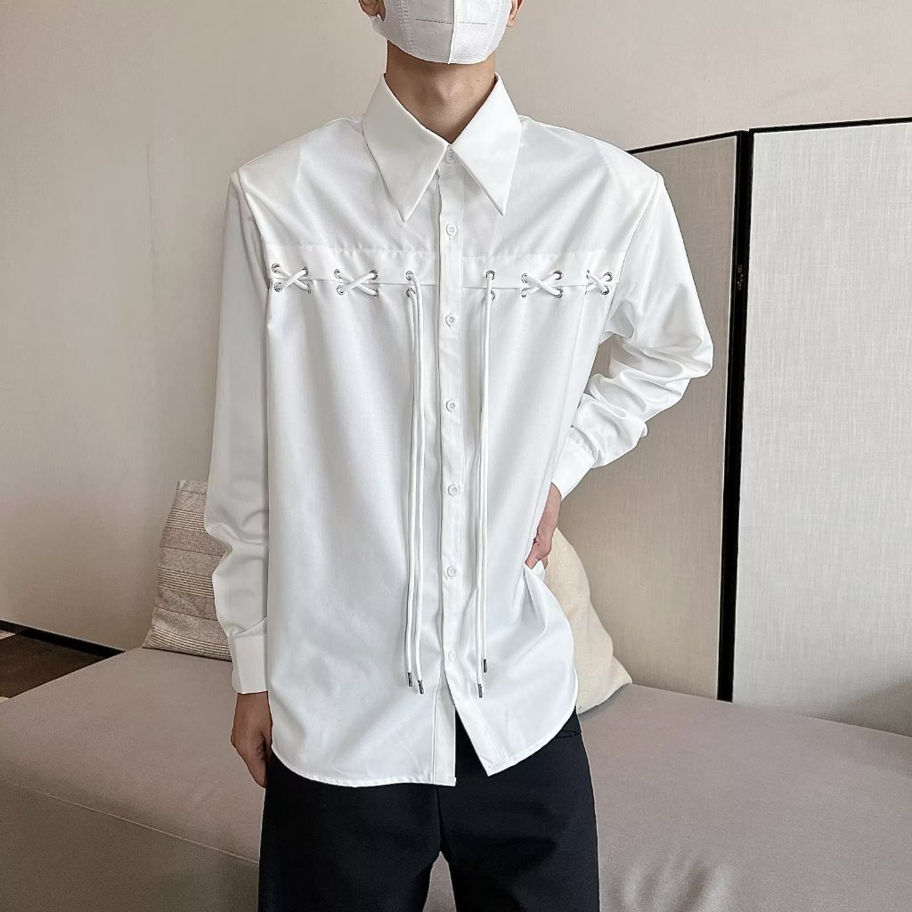 Áo Sơ Mi Trắng Tay Dài Có Đệm Vai Thoáng Khí Thoải Mái Phong Cách Hàn Quốc Cho Nam