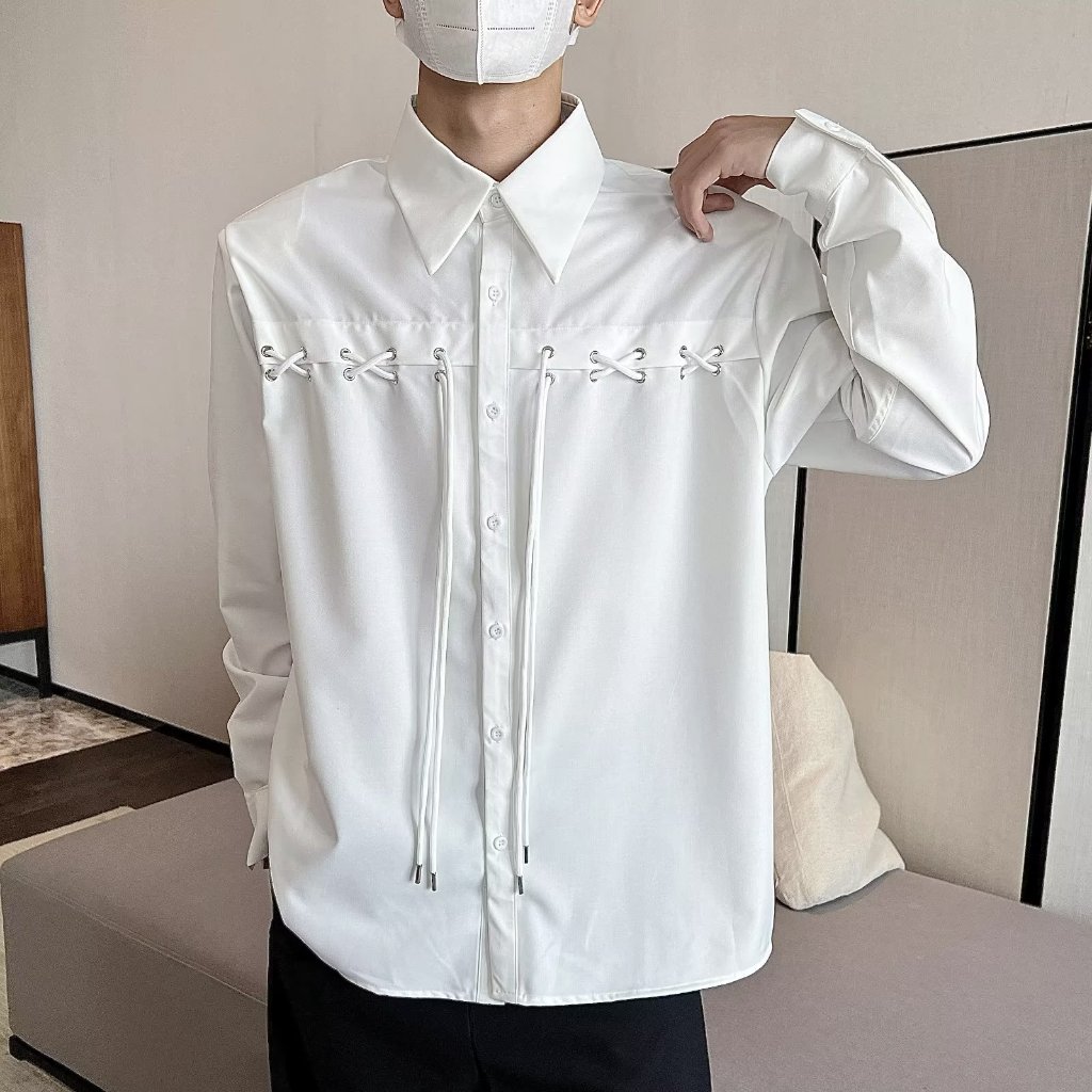 Áo Sơ Mi Trắng Tay Dài Có Đệm Vai Thoáng Khí Thoải Mái Phong Cách Hàn Quốc Cho Nam