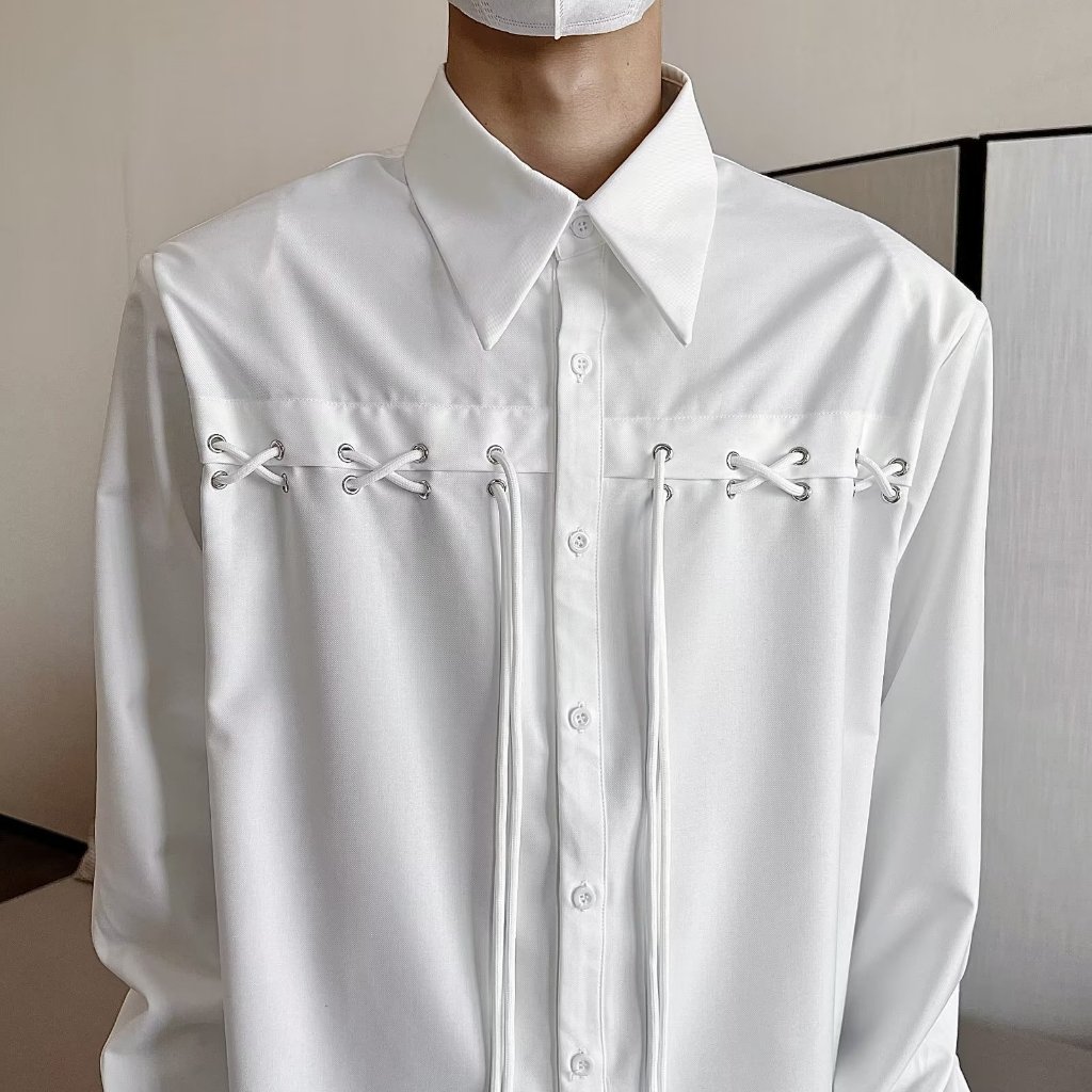 Áo Sơ Mi Trắng Tay Dài Có Đệm Vai Thoáng Khí Thoải Mái Phong Cách Hàn Quốc Cho Nam