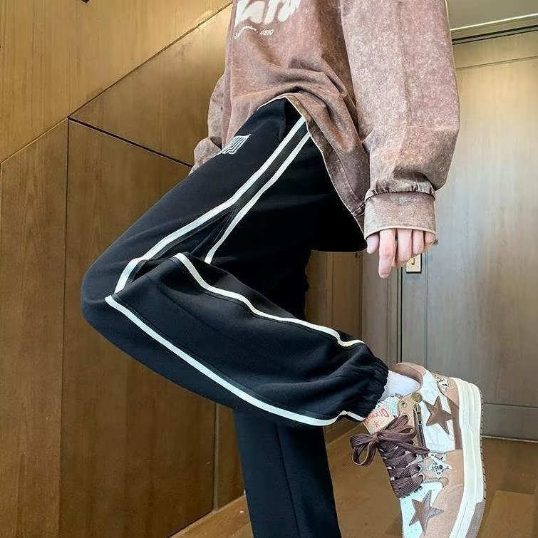 Quần Dài Dáng Rộng Màu Xám Phong Cách hip hop Đường Phố Thời Trang Thu Đông 2023