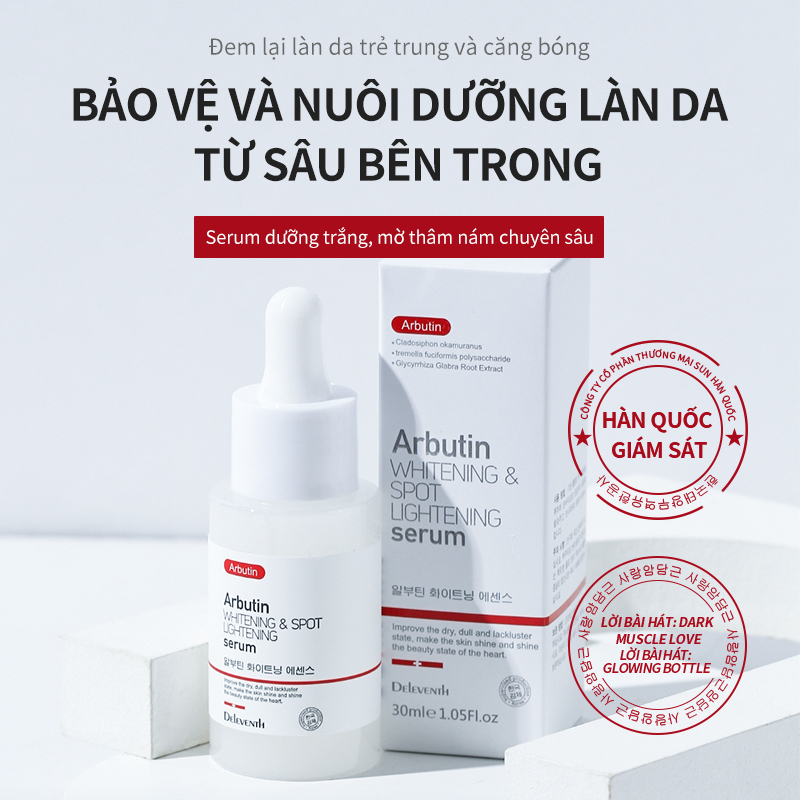 Combo DELEVENTH serum arbutin/dưỡng trắng da/giảm mụn tàn nhang 37ml/chống nắng SPF 50+ PA+++ chống nước kiềm dầu 50g