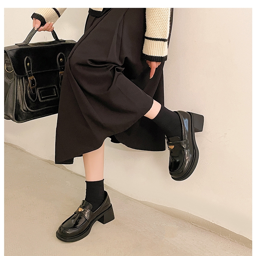 Giày Da Cao Gót Màu Nâu mary jane Phong Cách Pháp Cho Nữ