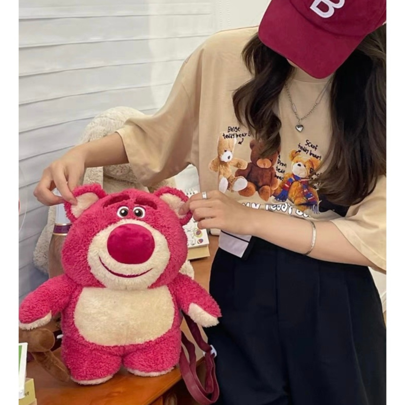 Daily Ba Lô Đeo Vai Hình Gấu / Dâu Tây Hoạt Hình Nhồi Bông Dễ Thương Cho Học Sinh 2023 NEW DSJ2391B7R 38Z230919