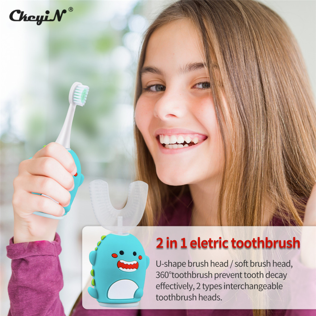 Bàn chải đánh răng điện CkeyiN Sonic Bàn chải đánh răng hình chữ U bằng silicon tự động dành cho trẻ em Bàn chải đánh răng hình chữ U 360°