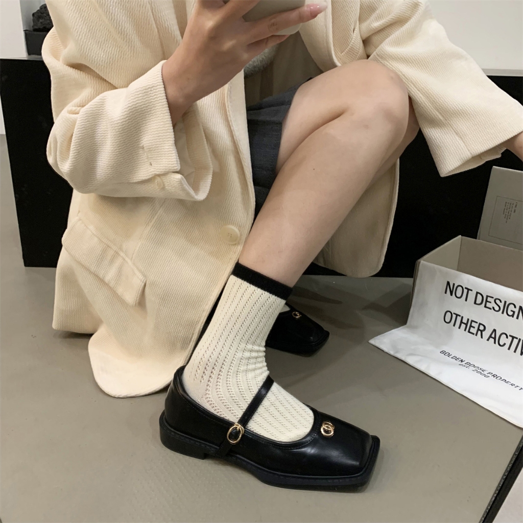 Giày Búp Bê Mũi Vuông Phong Cách vintage Cho Nữ